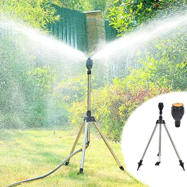 Automatic Rotating Garden Sprinkler with Adjustable Tripod - Efficient Lawn Watering System