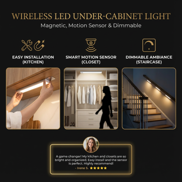 Wireless LED Under-Cabinet Light with Motion Sensor – Magnetic & Dimmable