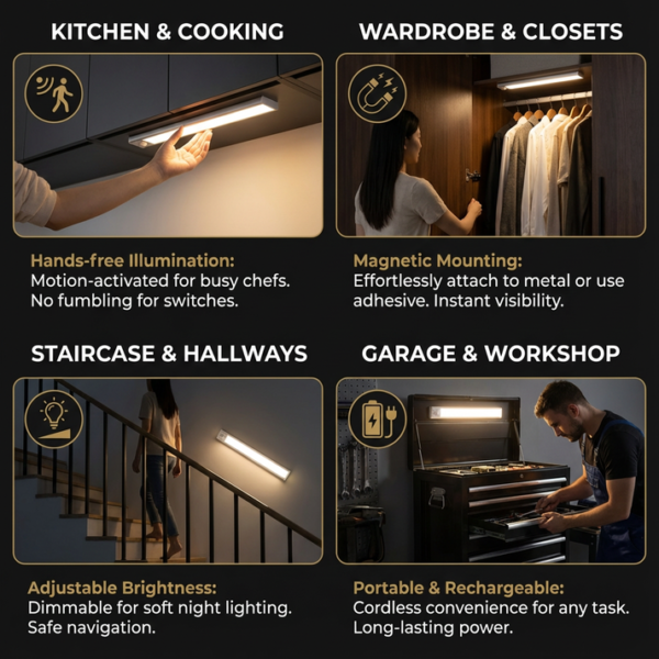 Wireless LED Under-Cabinet Light with Motion Sensor – Magnetic & Dimmable