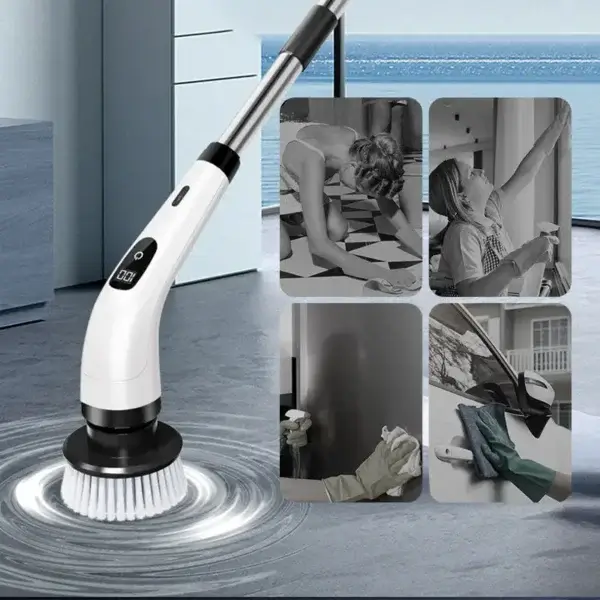 Rechargeable cleaning brush with extension rod, reduce hard manual cleaning labour