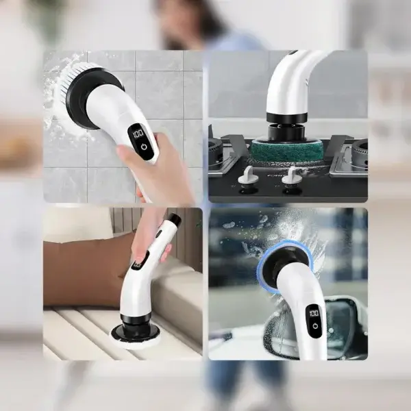 Cordless electric scrubber cleaning tile, stove top, sofa upholstery and car glass