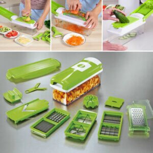12‑in‑1 Vegetable Chopper, Fruit & Vegetable Slicer with Blades and Container 5 Multifunctional vegetable chopper multiple usage scenarios