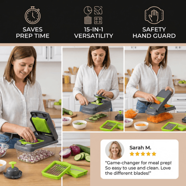 15-in-1 multifunction fruit & vegetable slicer – chop, dice & shred