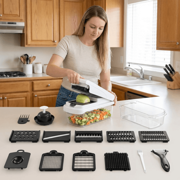 15-in-1 multifunction fruit & vegetable slicer – chop, dice & shred