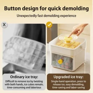 đ„HOT SALE 50%OFFđ„â±ïž Instant Ice Cubes in Seconds â Just Press & Release! đ§âš 4 Upgraded ice cube tray with one-press quick demolding vs ordinary tray: single-hand operation for fast ice release, no twisting needed