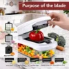 Blades Function of Multi-Purpose Vegetable Chopper Blades function of multi-purpose vegetable chopper: dicer, slicer, grater, egg separator