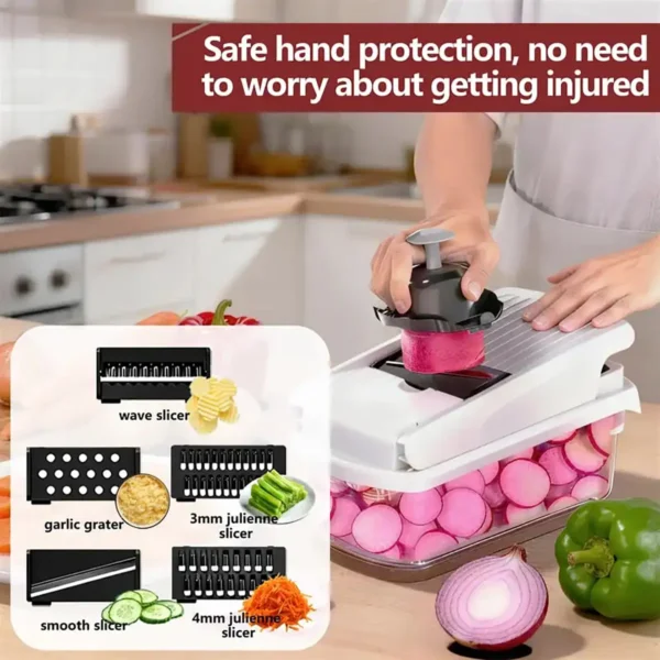 Safe Vegetable Slicer with Hand Protection Guard Safe vegetable slicer with hand protection guard, no injury when cutting vegetables