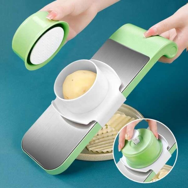 Safe finger guard design for vegetable mandoline slicer, protect your hands while slicing potato and vegetables, easy and secure kitchen food cutting