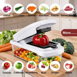 Multi-functional manual vegetable chopper slicer dicer with container, kitchen food cutter for onion, potato, carrot and fruit