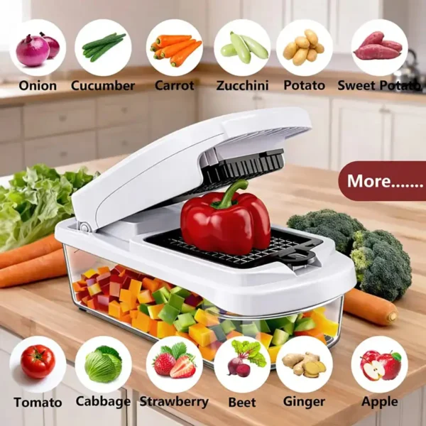 Multi-Functional Manual Vegetable Chopper Slicer Multi-functional manual vegetable chopper slicer dicer with container, kitchen food cutter for onion, potato, carrot and fruit