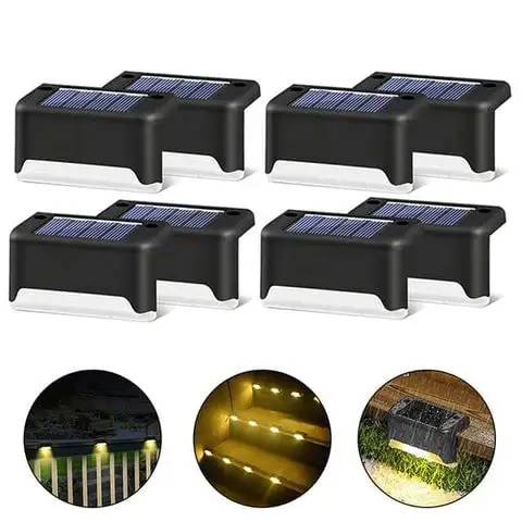 8-Pack Black Solar Step Lights Kit 8-pack black solar step lights set with solar panels and LED demo