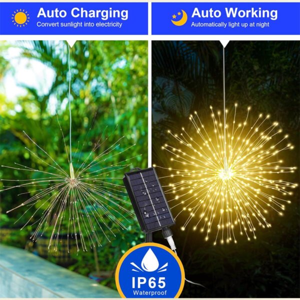 Waterproof Solar Firework Lights IP65 waterproof solar firework lights, auto-charging in sunlight, auto-on at night