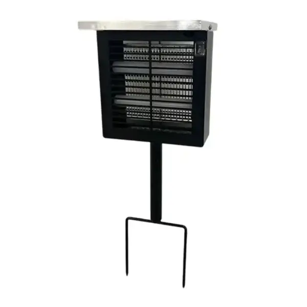 Black metal solar powered outdoor bug zapper with ground stake, electric UV mosquito trap lamp for backyard garden