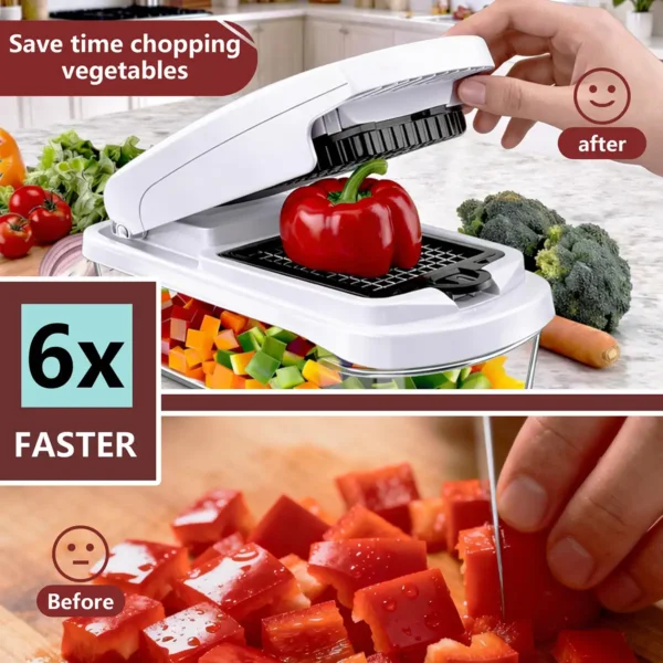 6x Faster Vegetable Chopper, Time-Saving 6x faster vegetable chopper, save time chopping vegetables with manual food cutter