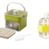 Green press ice cube tray with storage box, full kit including trays, scoop and ice bottle Green press ice cube tray with storage box, full kit including trays, scoop and ice bottle