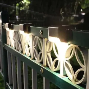 Solar Step Lights Outdoor - Waterproof Multi-Pack 6 Solar LED step lights installed on outdoor fence, warm white illumination for patio and garden night lighting