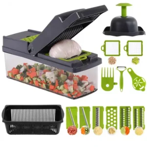 Multi-functional manual vegetable chopper with container, onion dicer and slicer for kitchen meal prep