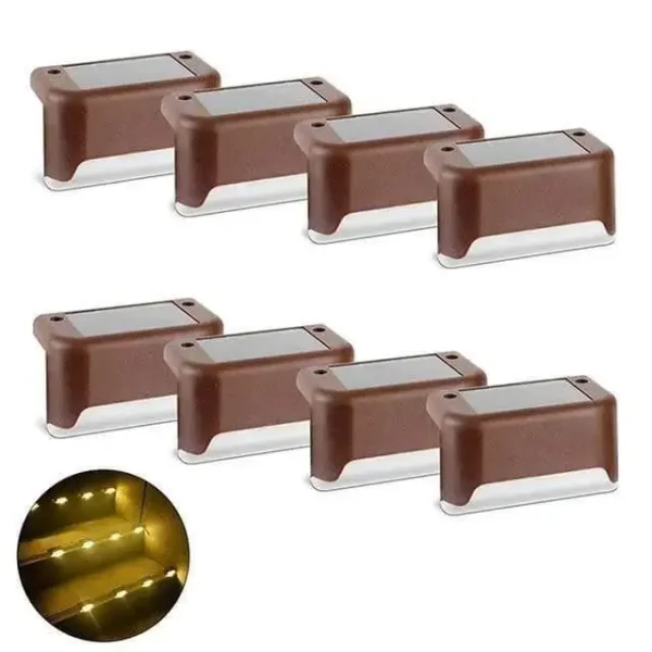 8-Pack Brown Solar Step Lights Kit 8-pack brown solar step lights set with LED night light demo