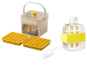 đ„HOT SALE 50%OFFđ„â±ïž Instant Ice Cubes in Seconds â Just Press & Release! đ§âš 9 Ice cube tray set with storage box, 2 yellow mould trays, ice shovel and ice bottle, complete kit for making and storing ice cubes