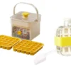 Press Ice Cube Tray with Storage Box, BPA-Free, 100-Capacity, Quick-Release Ice Cube Mould Set Press ice cube tray with storage box in yellow-beige style, complete set with 2 trays, scoop and ice bottle accessories