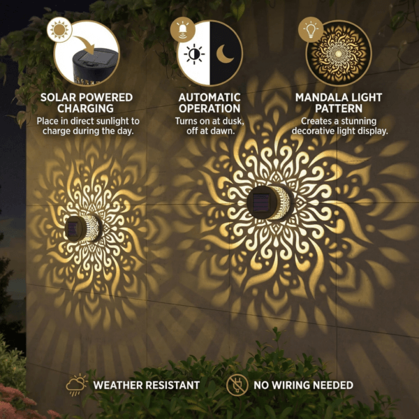 Solar Mandala Wall Light - IP65 Waterproof LED Outdoor Garden Fence Lamp