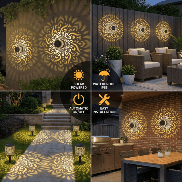 Solar Mandala Wall Light - IP65 Waterproof LED Outdoor Garden Fence Lamp