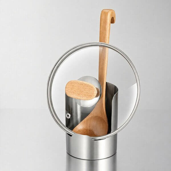 Dual Storage for Lid & Spoon 2-in-1 stainless steel multi-purpose kitchen utensil rack lid holder stores glass lid and wooden spoon together