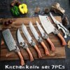 hand forged wolf head kitchen knife set 7pcs solid wooden handle hammered steel blades