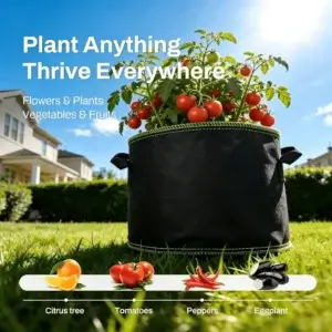 Fabric Plant Grow Bag Planter Pot Fabric plant grow bags for vegetables, black non woven breathable planter pot with handles, suitable for tomato, pepper, eggplant, citrus tree, flowers and fruits outdoor home garden