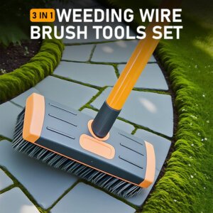 3-in-1 weeding wire brush set for removing weeds moss between patio paving stones and driveway cracks