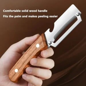 Solid wood handle stainless steel vegetable peeler main product shot