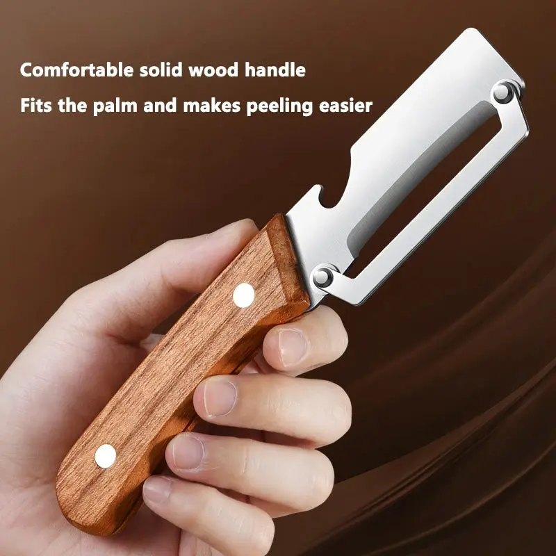 Solid wood handle stainless steel vegetable peeler main product shot