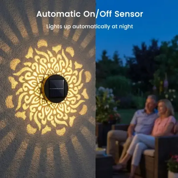 Colour changing solar mandala projector light, solar mandala projection wall light with automatic sensor, auto on at night outdoor garden decorative lamp