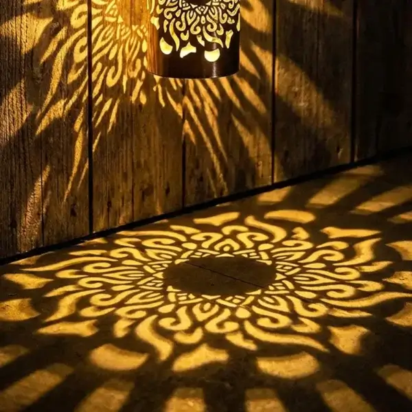 Colour changing solar mandala projector light, black solar mandala pattern projection light warm lighting outdoor garden decoration