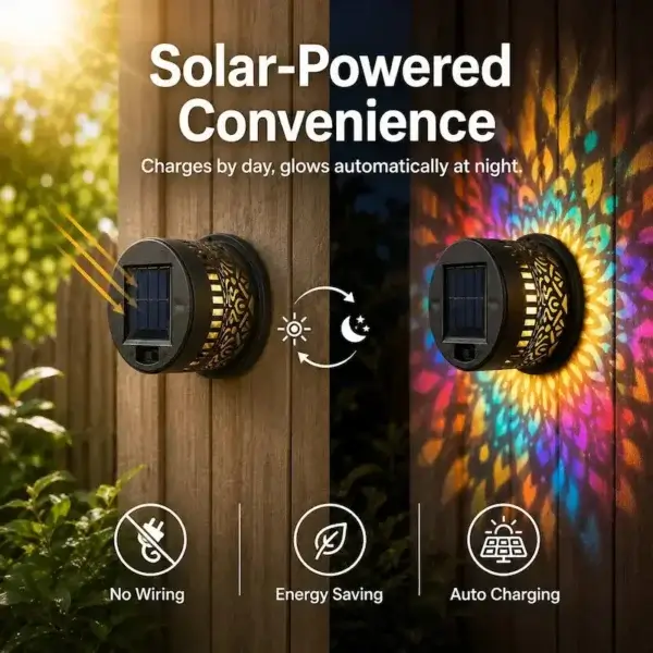 Colour changing solar mandala projector light, solar-powered outdoor mandala projection light, auto charge night glow no wiring garden decor