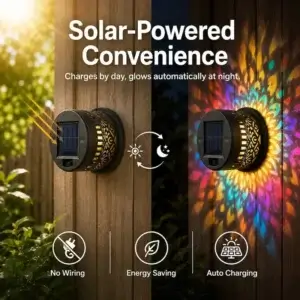 Colour changing solar mandala projector light, solar powered outdoor garden wall light day and night working demonstration