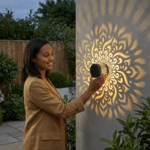 Home 8 Solar mandala projection solar wall light, warm LED decorative outdoor garden light mounted on exterior wall
